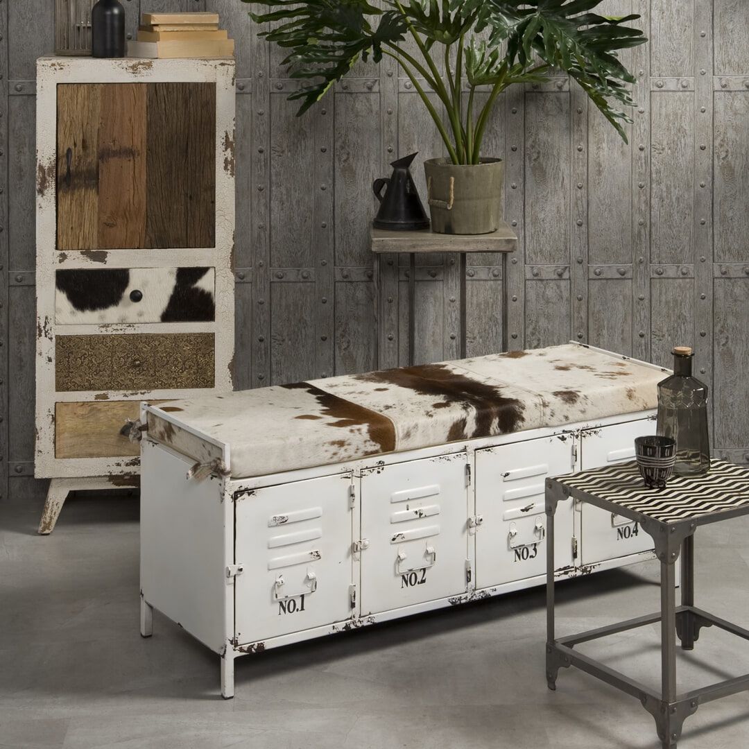 RENEW Giannelli halbankje 120 cm – vintage charme met lederen zit en slimme opberg