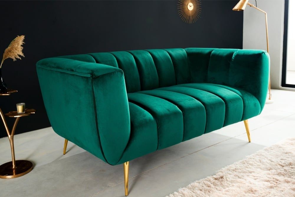 Retro 2‑zitsbank Noblesse – Smaragdgroen fluweel met decoratieve quilting
