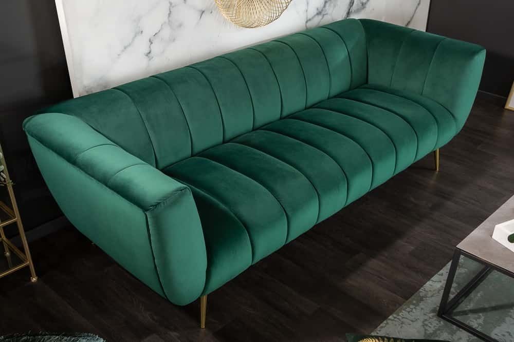 Retro 3‑Zitsbank Noblesse – Smaragdgroen Fluweel met Quilting – 225 cm