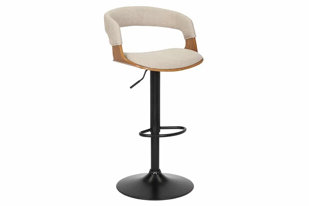 Retro barkruk Manhattan – Beige massief hout, draaibare rugleuning en hoogte‑verstelbaar