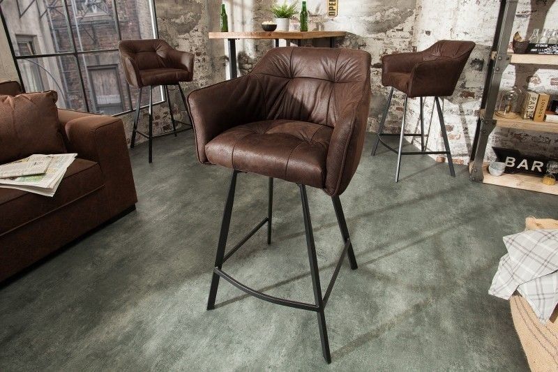 Retro barstoel LOFT 100 cm – Antiek bruine barkruk met armleuning