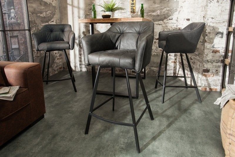 Retro barstoel LOFT 100 cm – Antiek grijze barkruk met armleuning