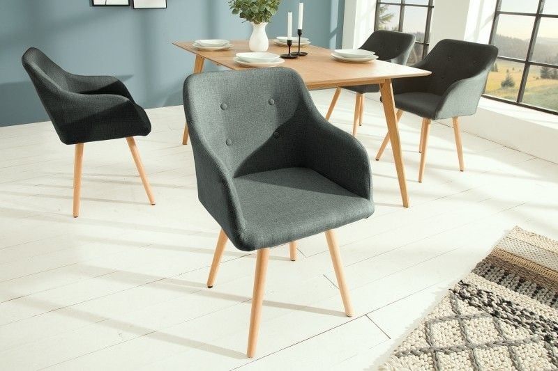 Retro design eetkamerstoel Scandinavia – stijlvolle grijze armleuning van Invicta Interior