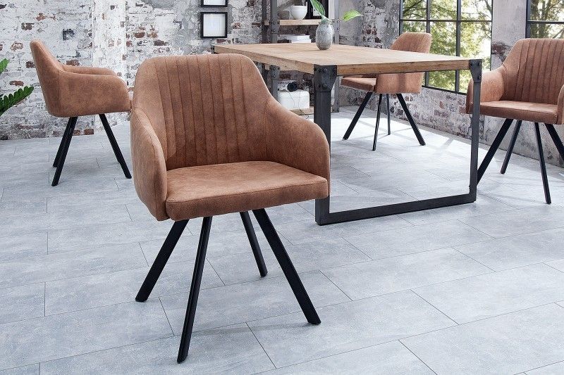 Retro design stoel LUCCA – vintage bruine eetkamerstoel met quilted detail