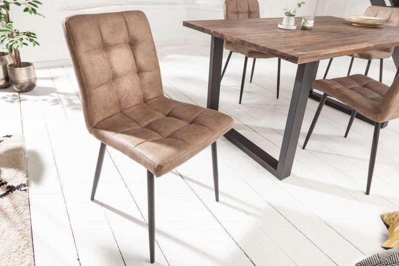 Retro design stoel MODENA – Antiek taupe met decoratieve stiksels