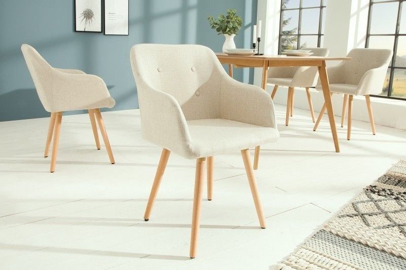 Retro design stoel Scandinavia – beige met armleuning van Invicta Interior