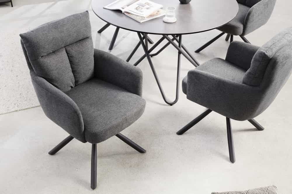 Retro Draaibare Eetkamerstoel BIG GEORGE – Grijs met armleuningen en Bonnell veerbekleding