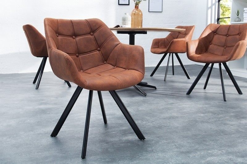 Retro eetkamerstoel THE DUTCH COURTURIER – antiek bruin met decoratieve stiksels | Invicta Interior