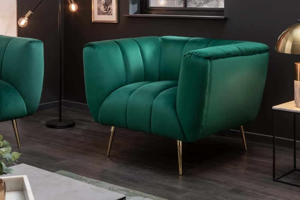 Retro Fauteuil NOBLESSE – Smaragdgroen Fluweel met Luxe Quilting