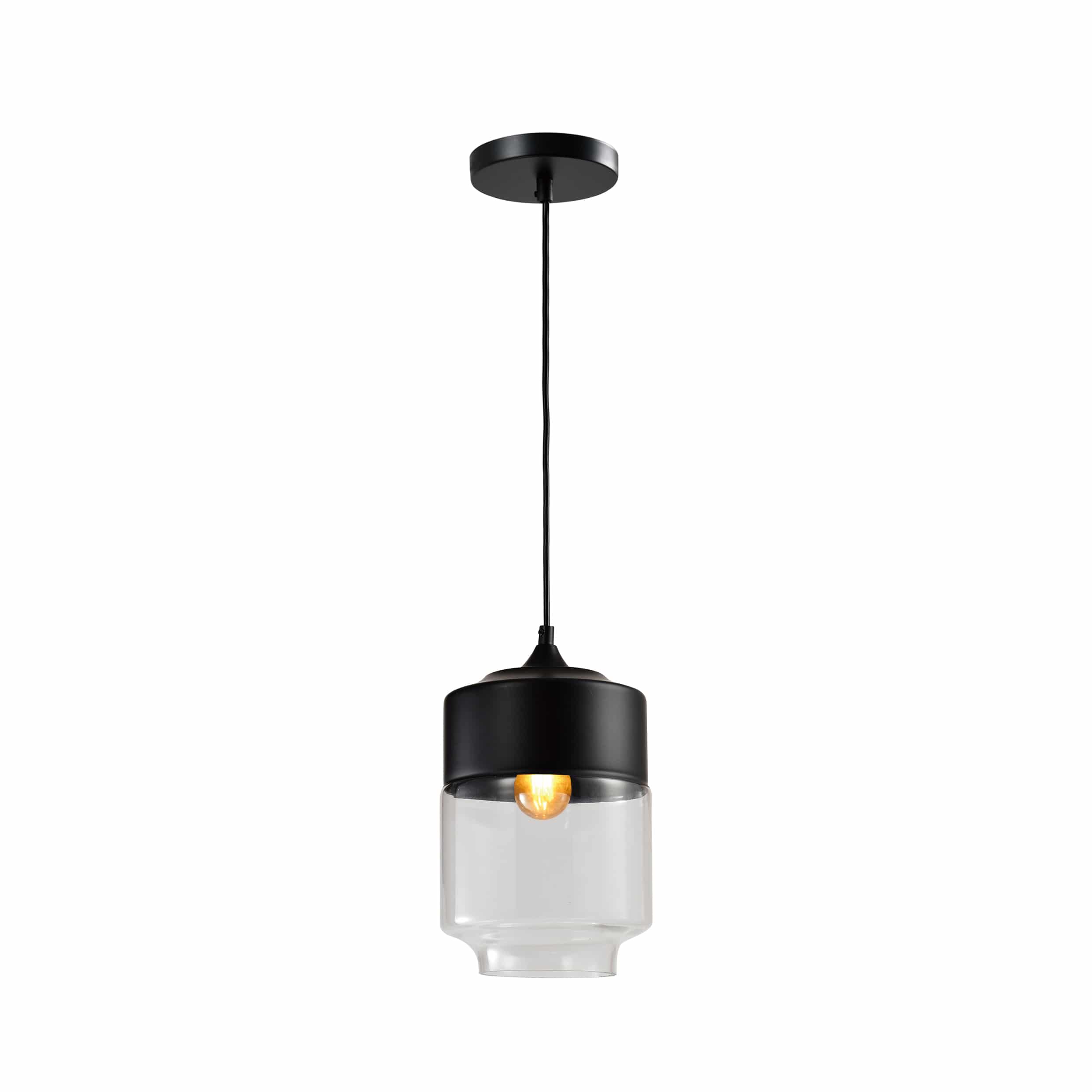 Retro Hanglamp QUVIO – Dimbare Hanglamp met Zwarte Glazen Kap (18 cm)