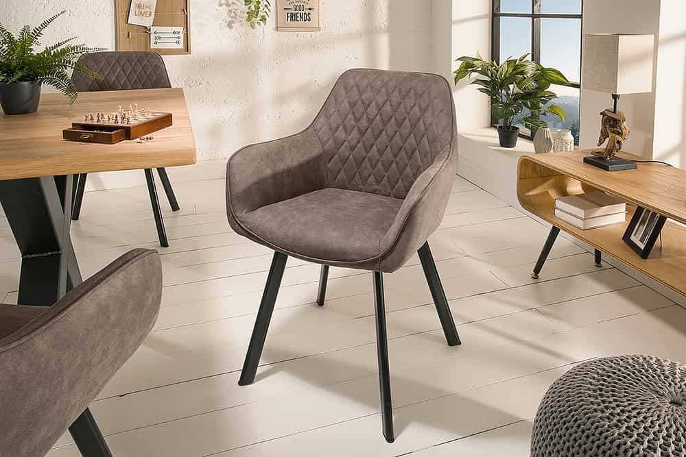 Retro PALERMO eetkamerstoel in taupe – stijlvol comfort met armleuning
