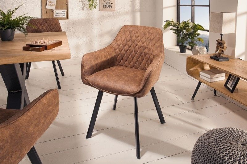 Retro PALERMO eetkamerstoel – Vintage lichtbruin met armleuning