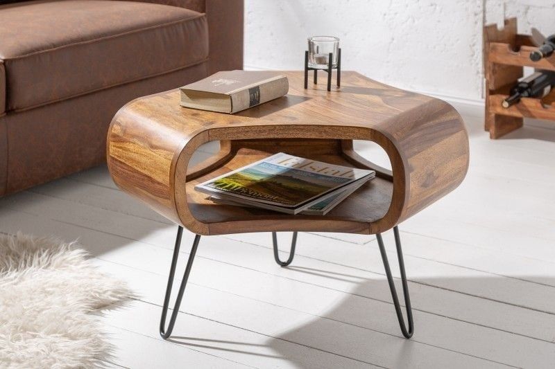 Retro salontafel Organic Living 70 cm – massief sheesham met opbergruimte
