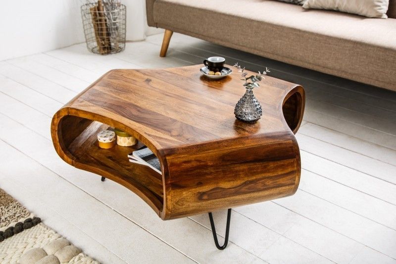 Retro salontafel Organic Living – 80 cm massief sheesham met opbergruimte