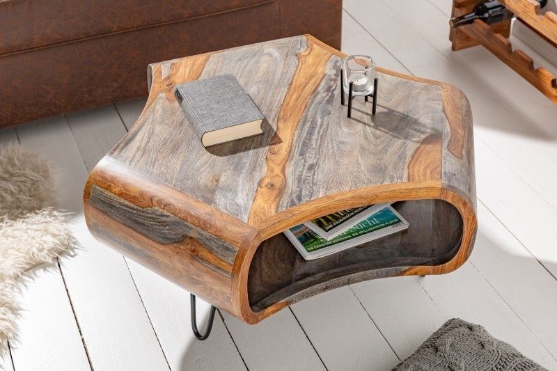 Retro salontafel Organic Living 80 cm – zachtgrijze smoke & massief Sheesham