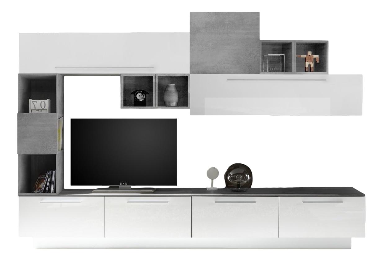 Reymen TV‑wandmeubel set in hoogglans wit met grijze betonaccent – modern en functioneel