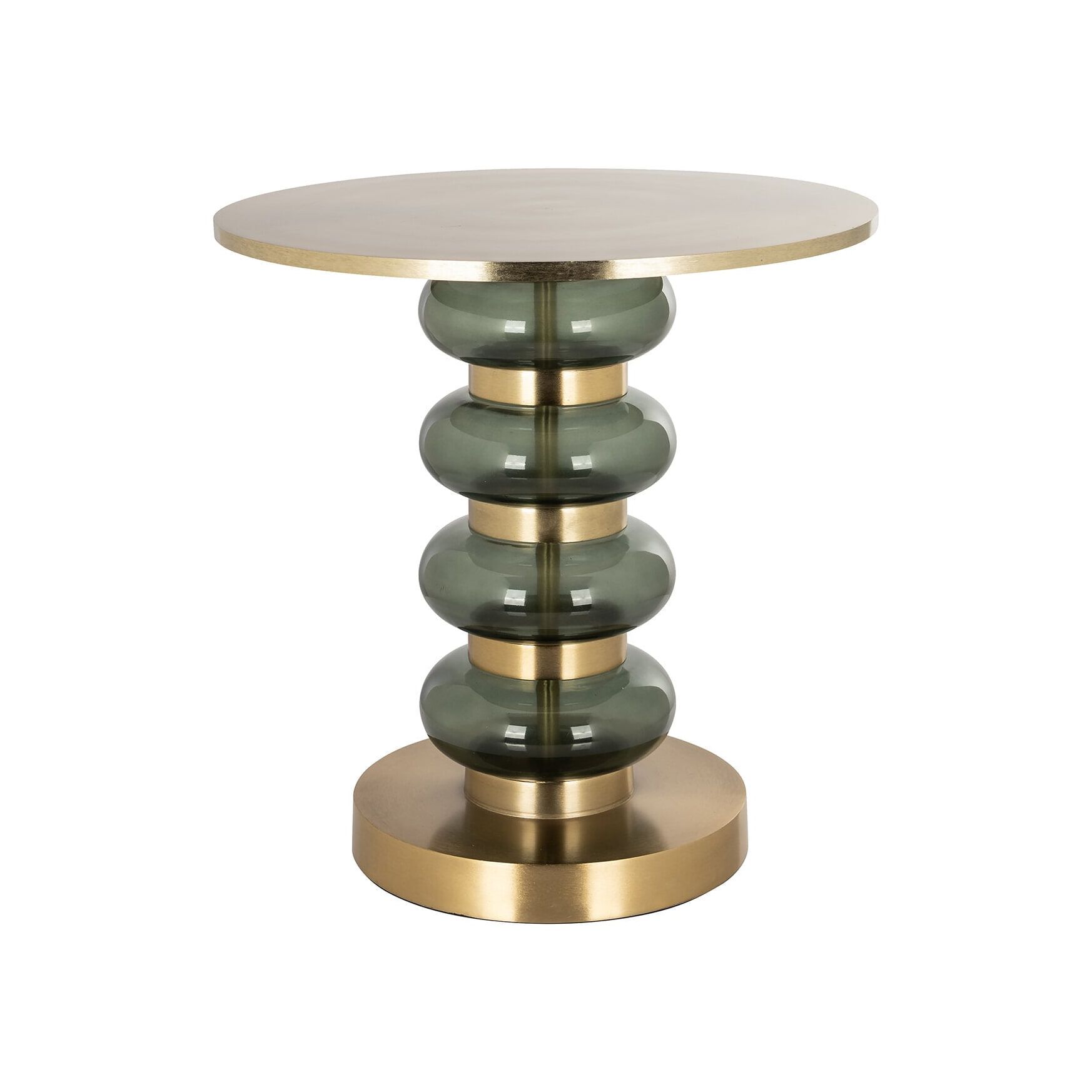 Richmond Bijzettafel Dalina 45 cm – Ronde groene glastafel met gouden aluminiumframe