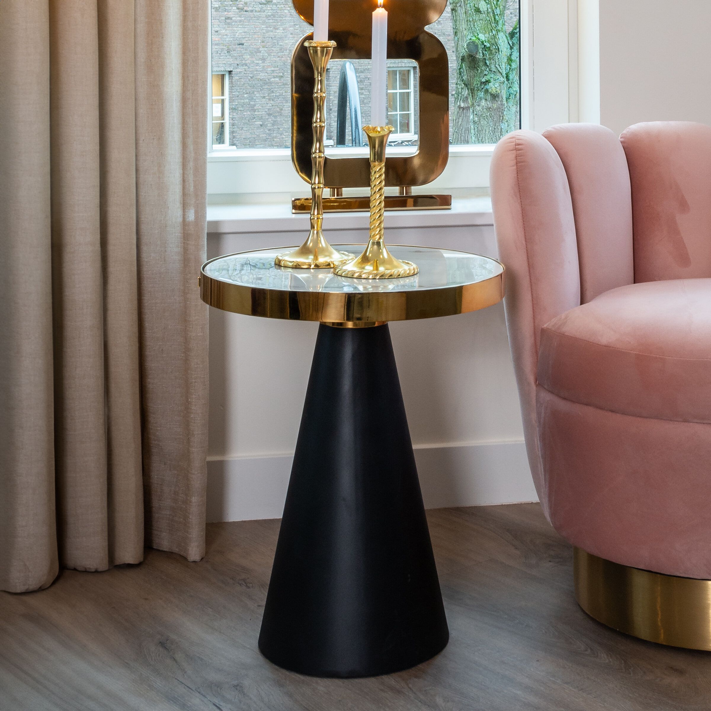 Richmond Bijzettafel Odin – Elegante ronde marmeren look in zwart & goud