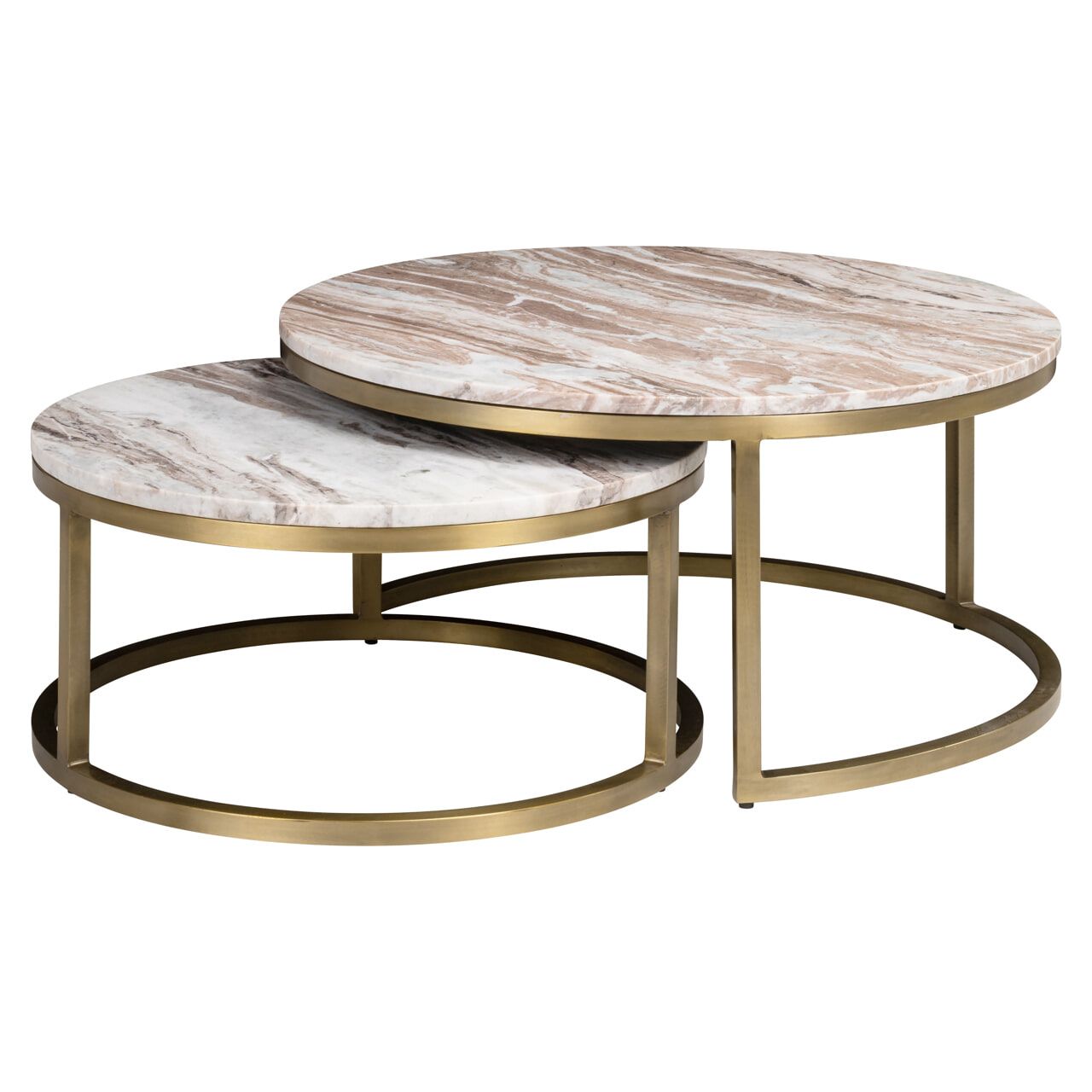 Richmond Bottega Marmeren Salontafel Set – Rond en Elegant in Blush Beige (85 cm)