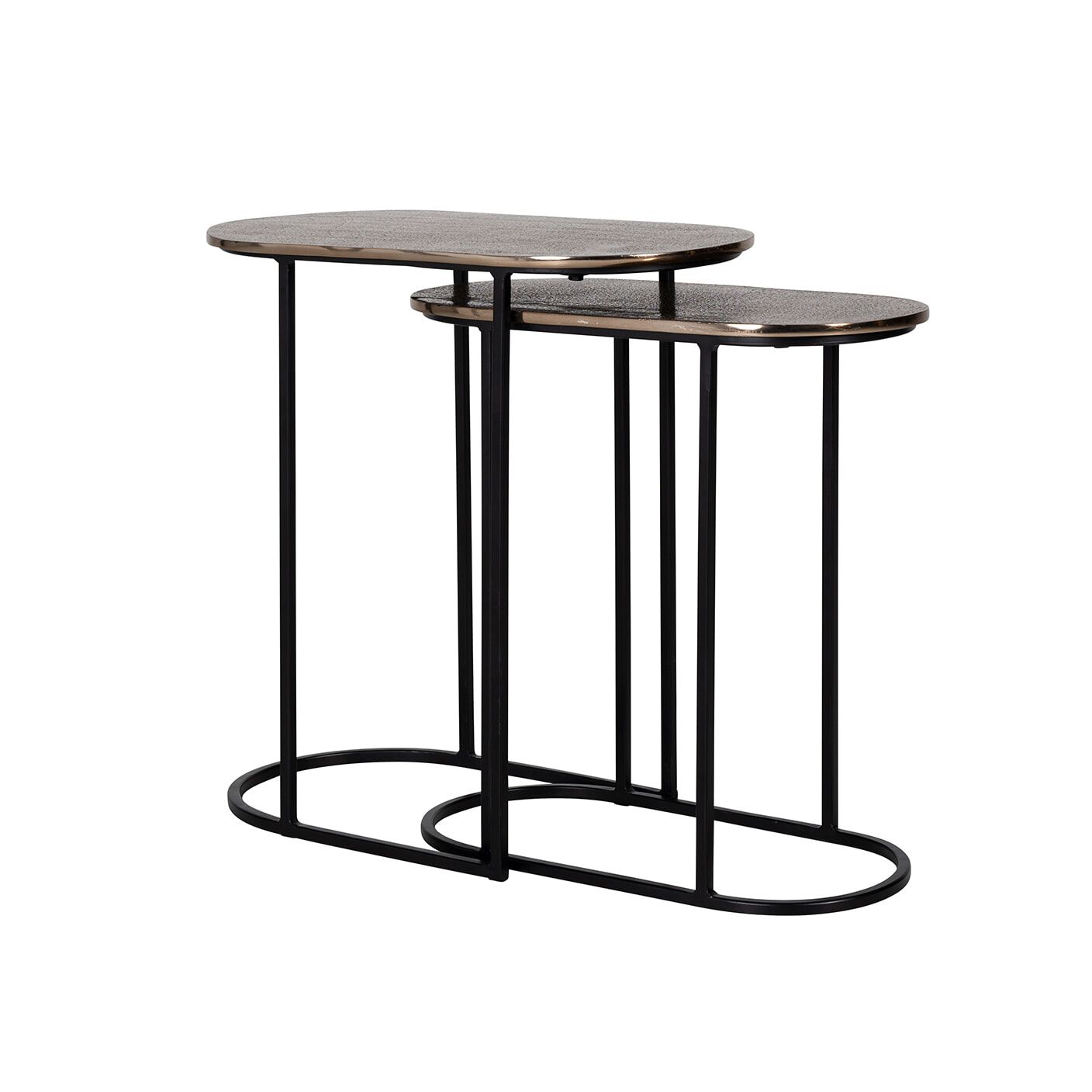 Richmond Chandon Bijzettafel Set – Moderne Ovale Tafels in Zwart & Champagne‑Gold