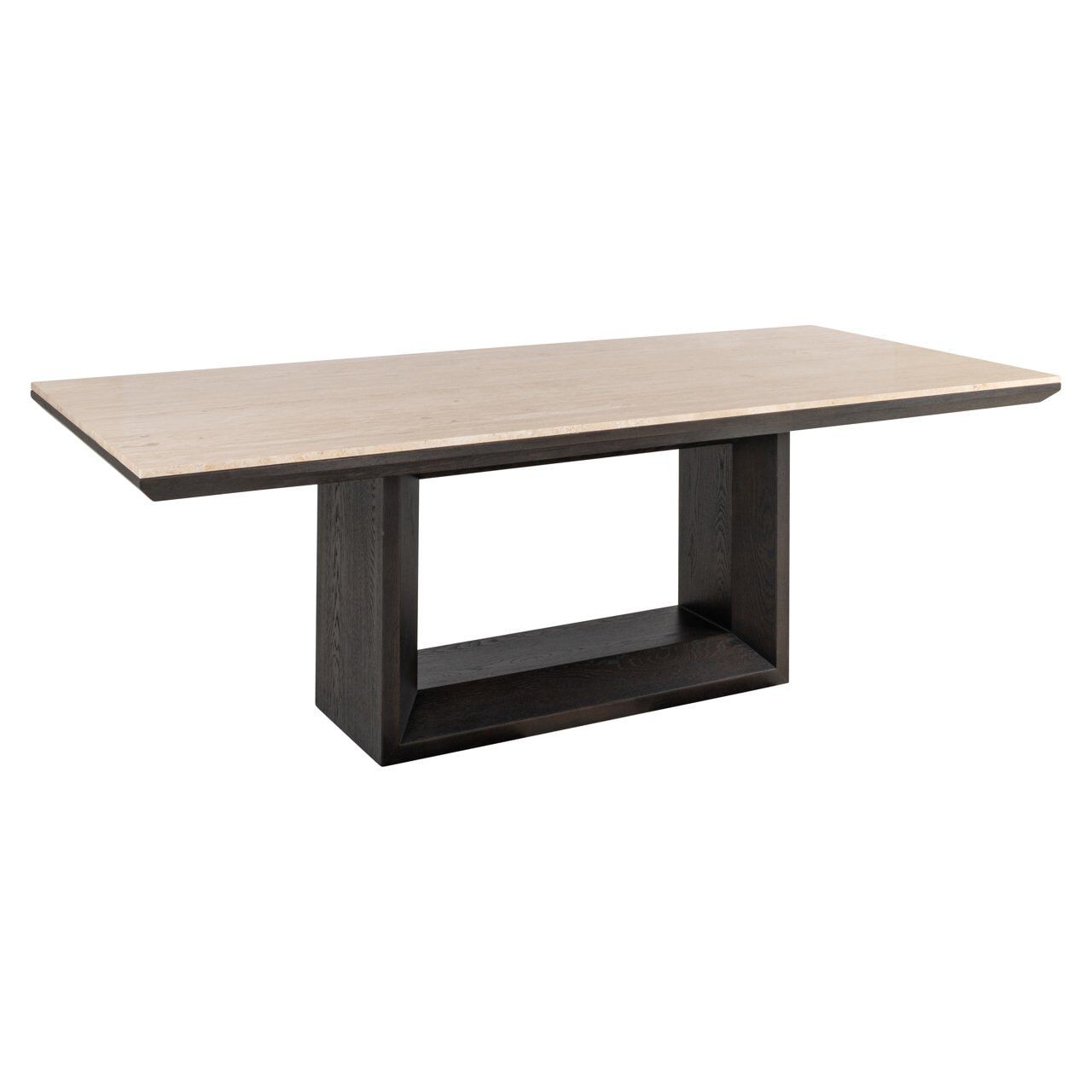 Richmond Claremont eettafel – robuuste eikenbasis met luxueus travertinblad