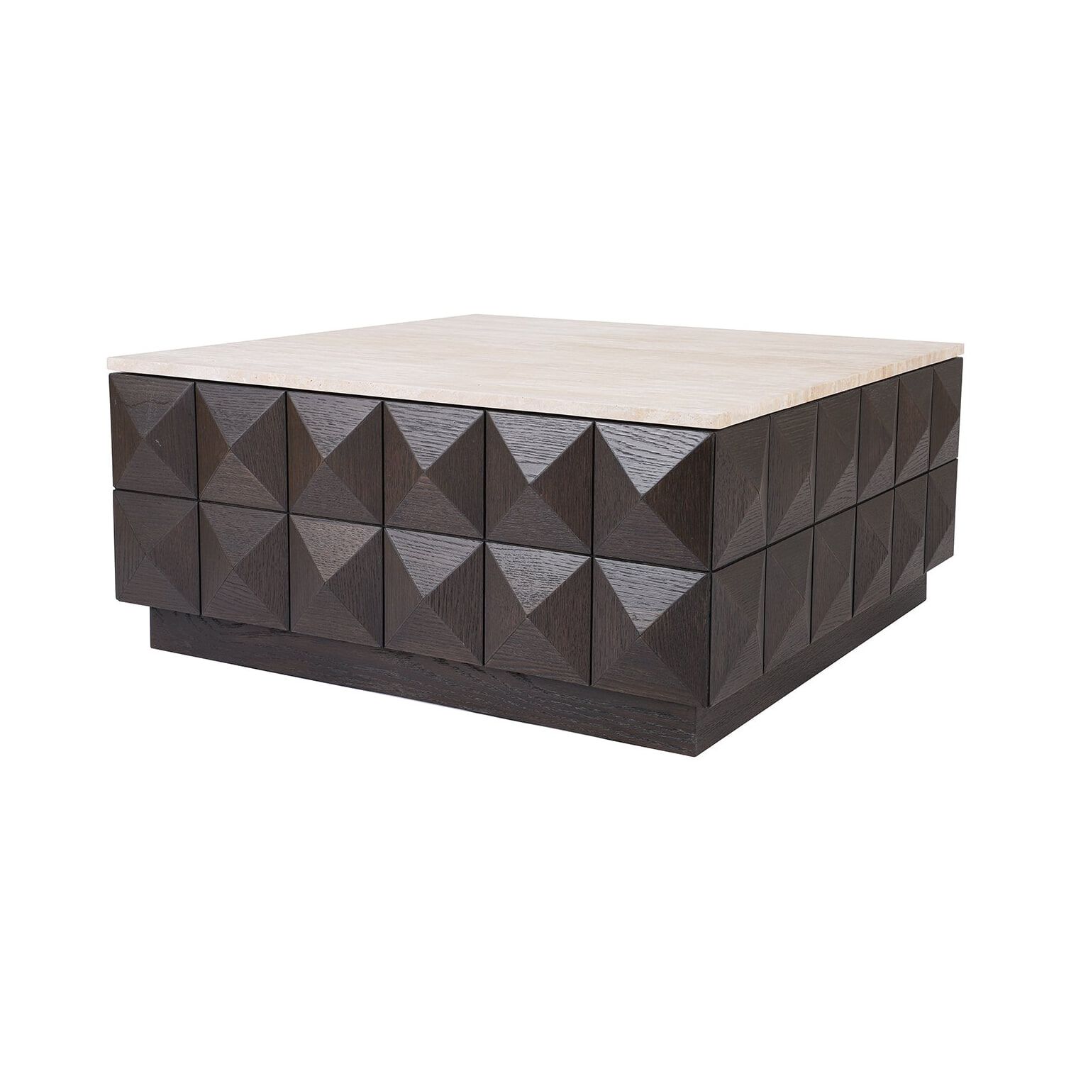 Richmond Claremont Salontafel – Vierkante Luxe uit Eiken & Travertin (90 × 90 cm)