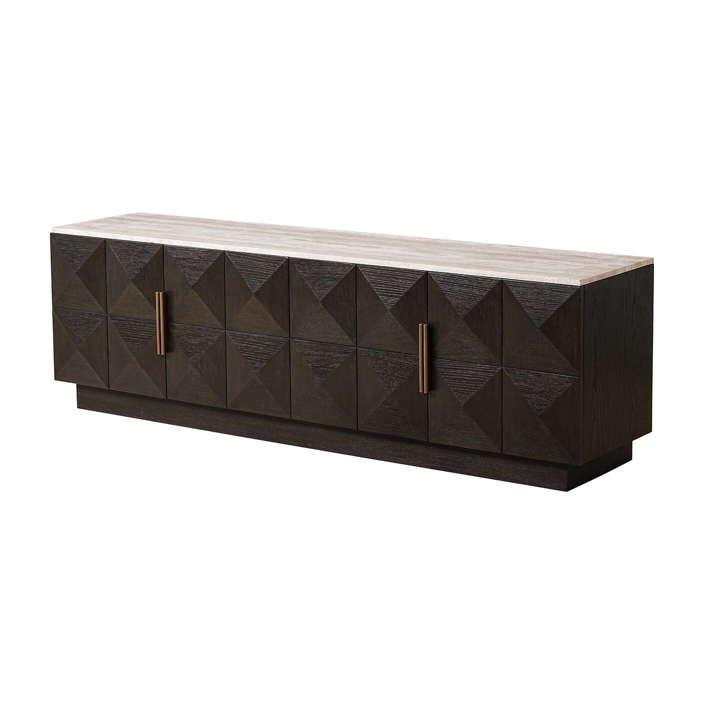 Richmond Claremont TV-meubel – Eikenfineer & Travertin, 196 cm, stijlvol en functioneel