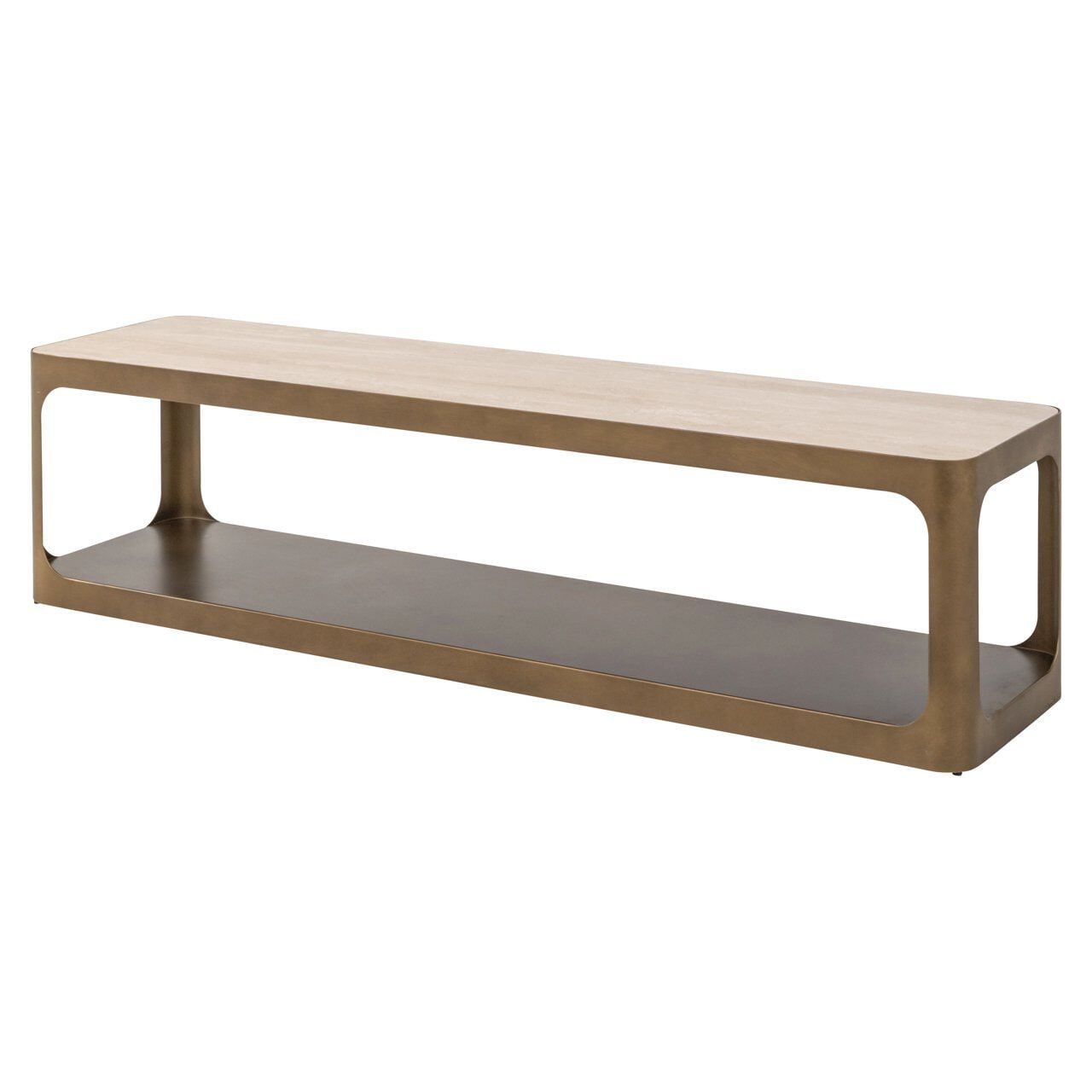 Richmond Claridge TV‑meubel 160 cm – Draaibaar keramisch‑glasblad in warme gouden afwerking