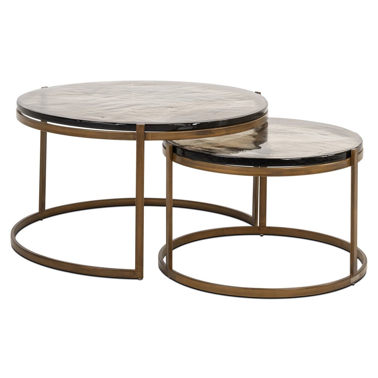 Richmond Cleo – Luxe ronde salontafelset van gegoten glas en geborsteld gouden ijzer