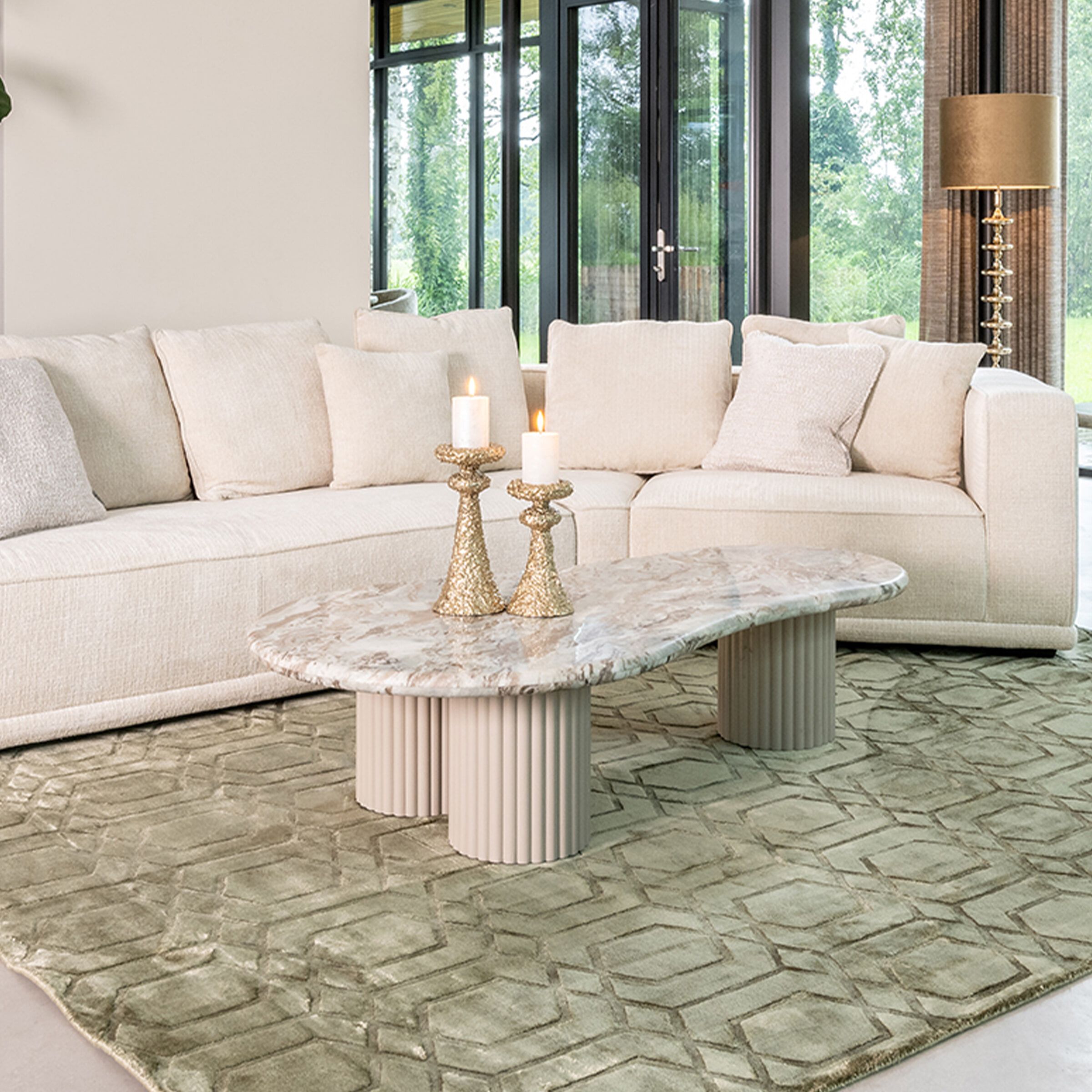 Richmond Coronel Salontafel – Organisch Marmer & MDF, 150 × 80 cm, Beige