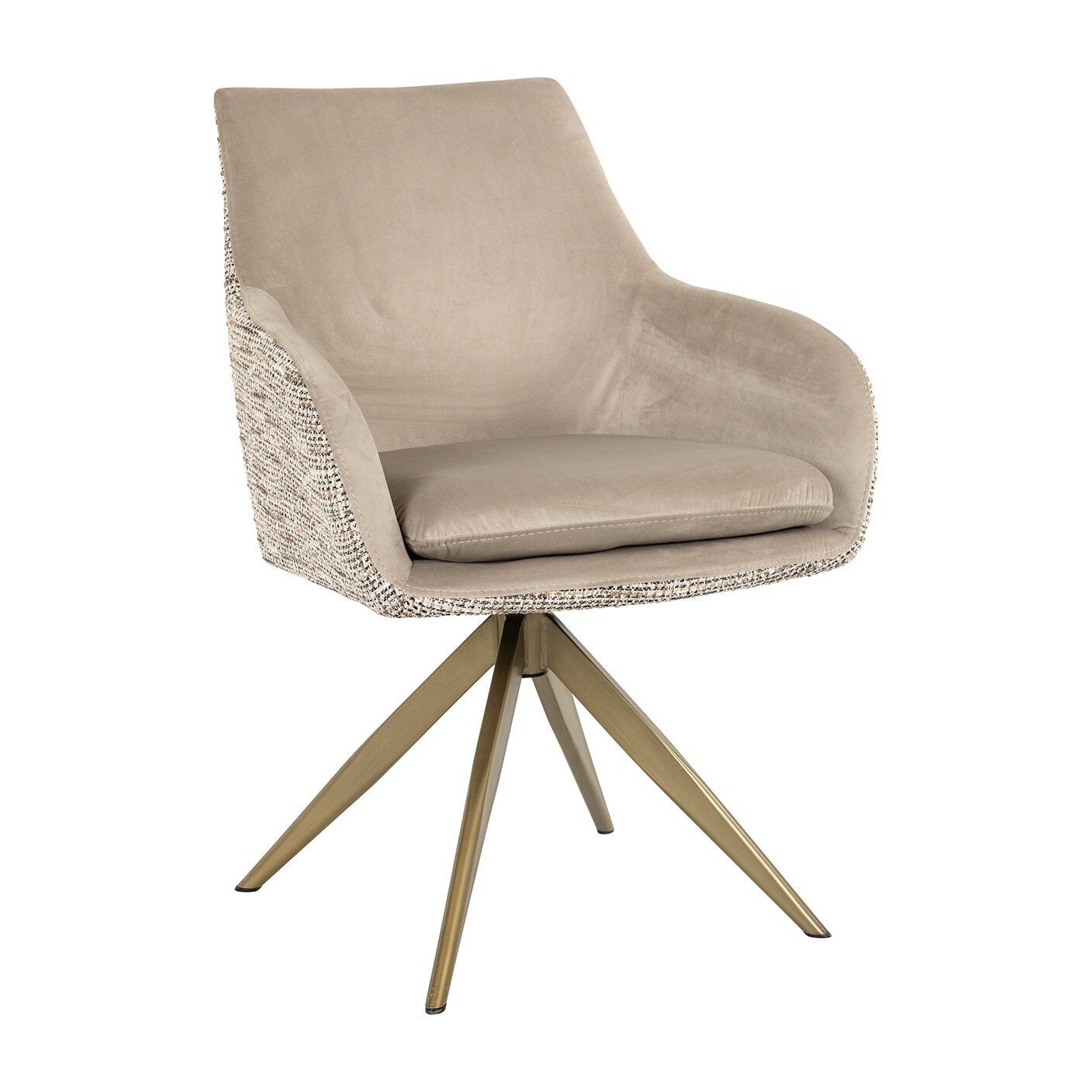 Richmond Draaibare Eetkamerstoel Lisonne – Luxe Velvet & Stof in Khaki/Naturel
