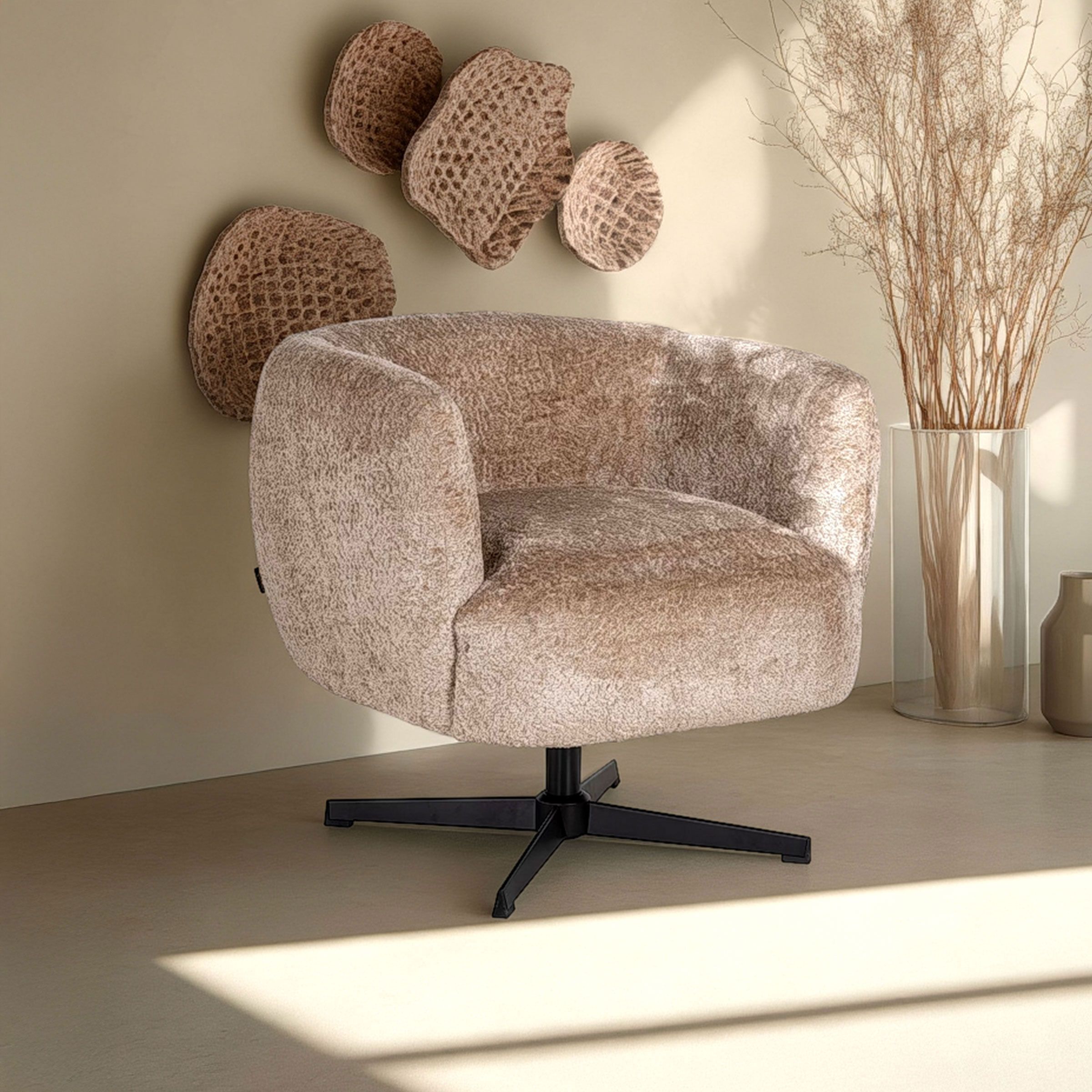Richmond Draaifauteuil Estelle Sheep – Naturel: Elegante draai‑comfort voor elk interieur