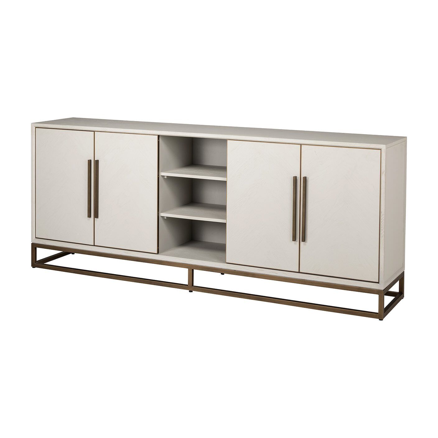 Richmond Dressoir Whitebone – Eiken fineer & Brass, 225 cm, Verona Grey