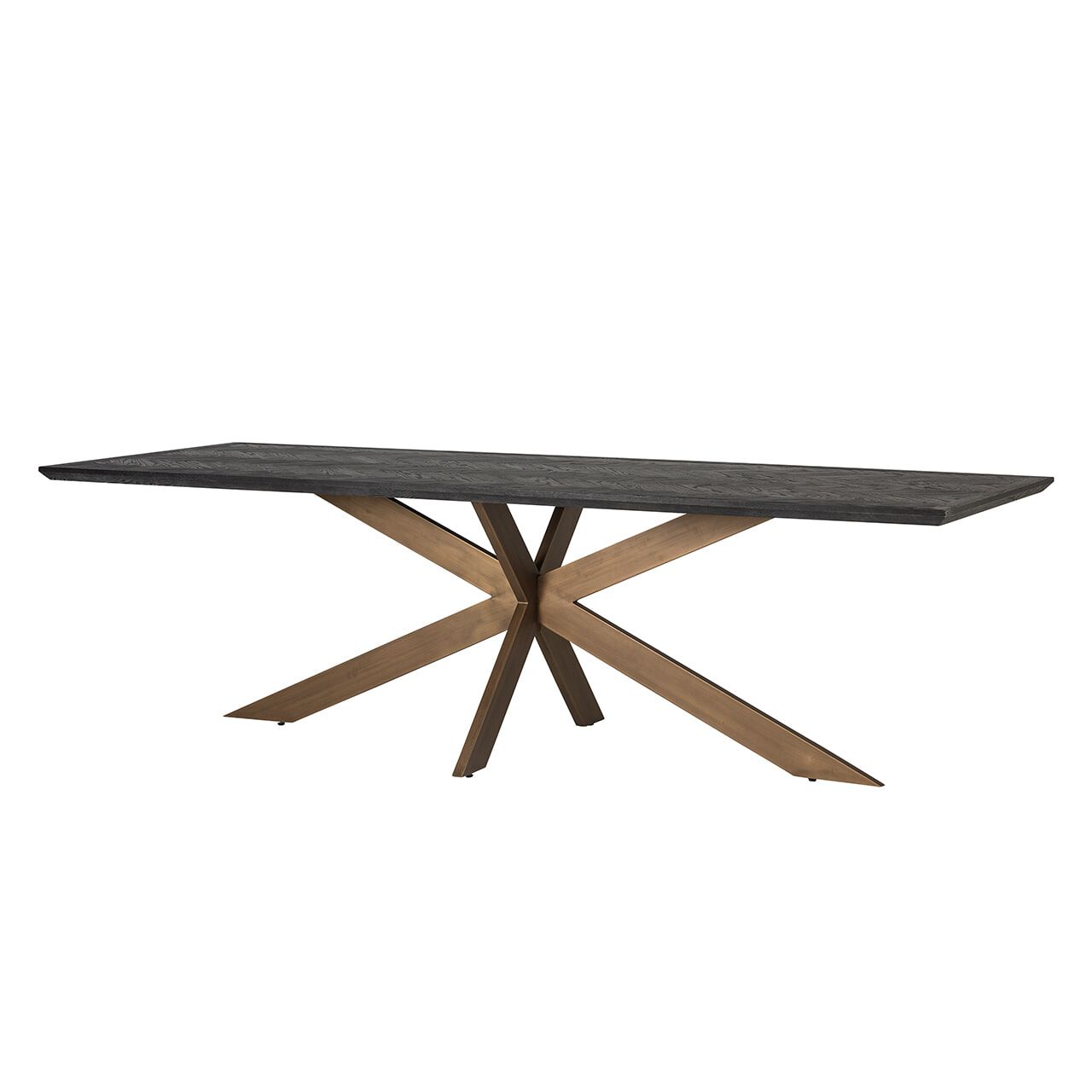 Richmond Eettafel Blackbone – 260 × 100 cm, zwart eikenblad met goudkleurig onderstel