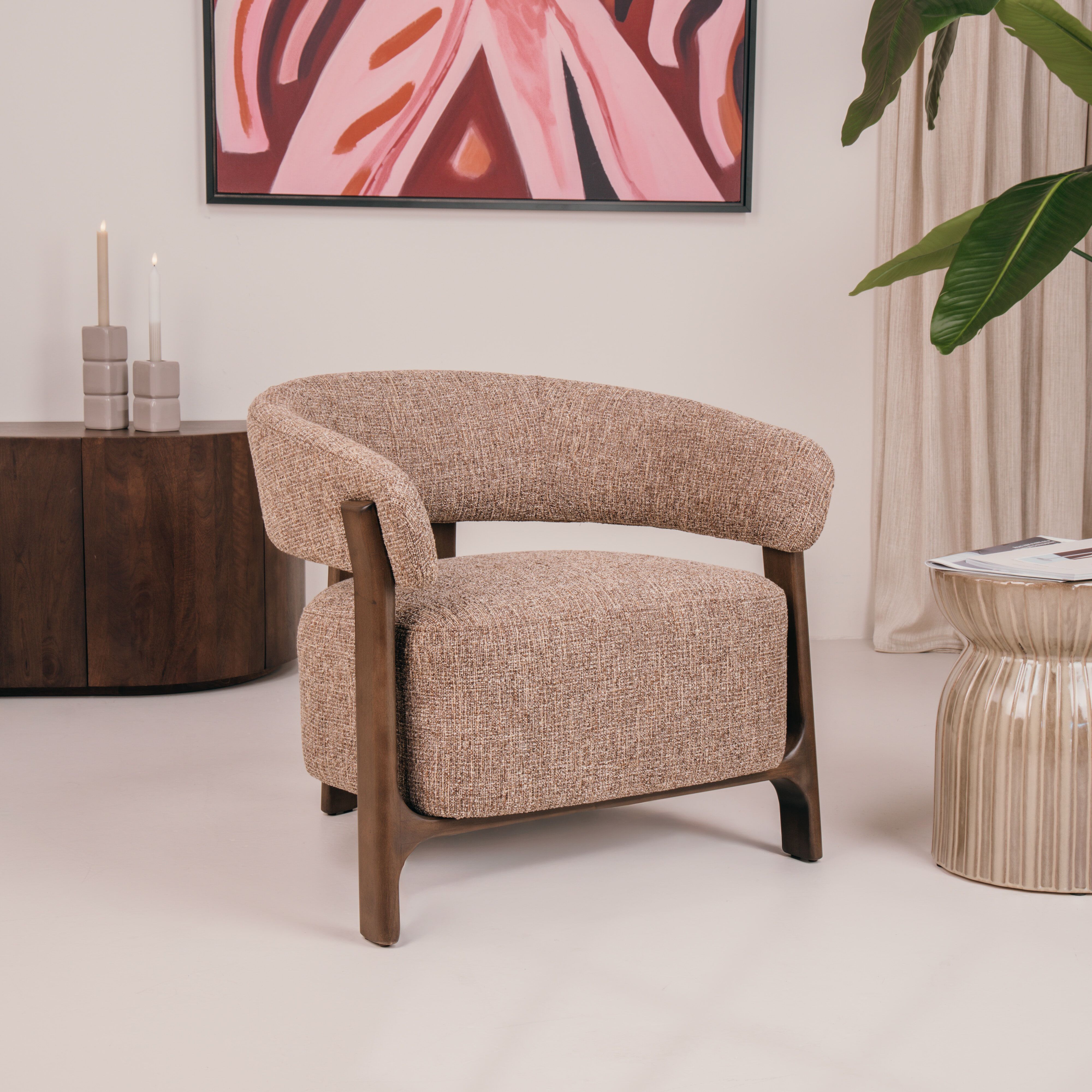 Richmond Fauteuil Dalara – Luxe tweed in beukenhouten frame (Bruin)