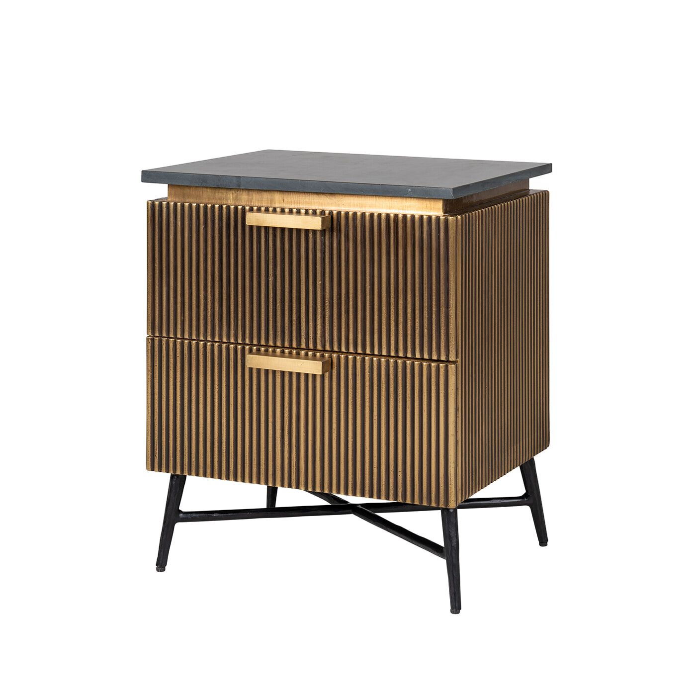 Richmond Ironville Nachtkastje – Goud & Zwart Marmer – Mid‑Century Modern