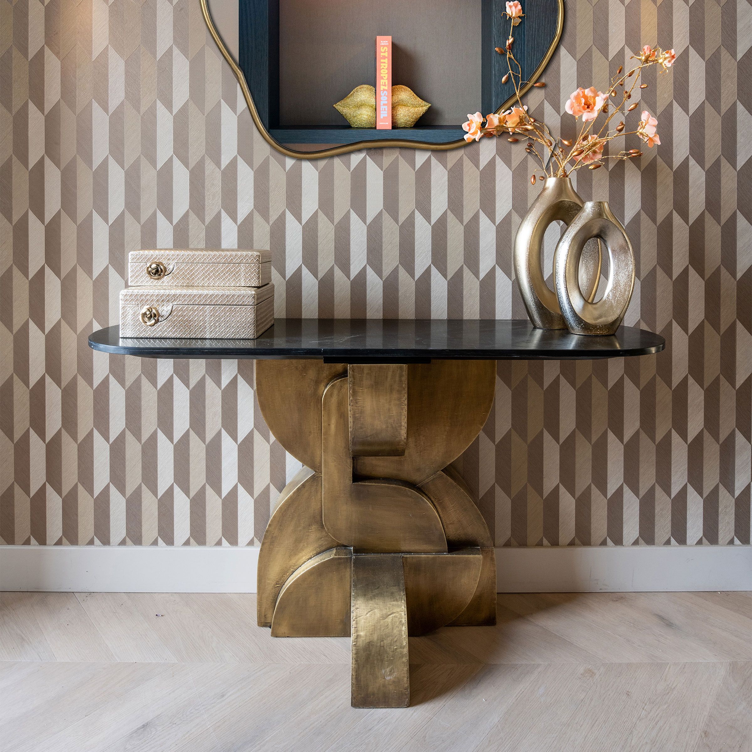 Richmond Maddox Wandtafel – Marmer & Goud, 130 cm – Stijlvol Accent voor Elke Woonkamer