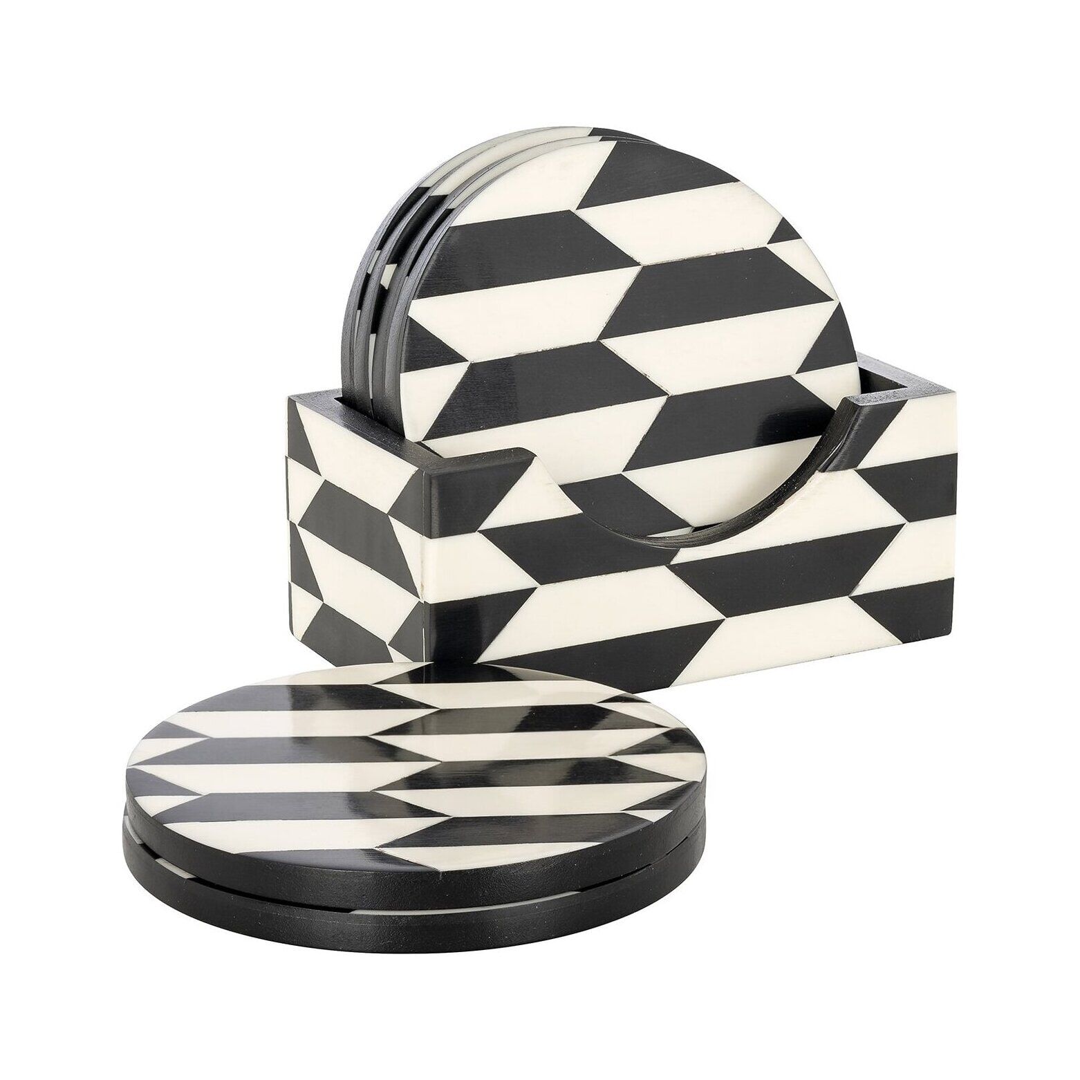 Richmond Onderzetters Jula Resin – Set van 6 stijlvolle zwart-witte tafeldecoraties