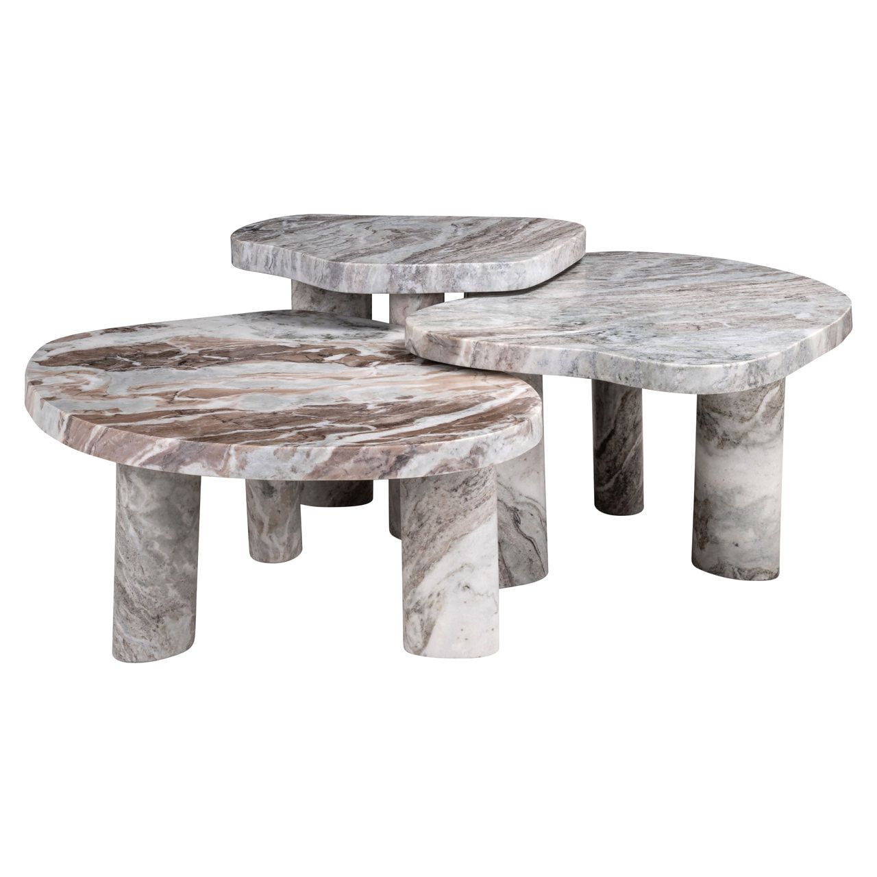 Richmond Organische Salontafel Camino Marmer – Set van 3 (Bruin)