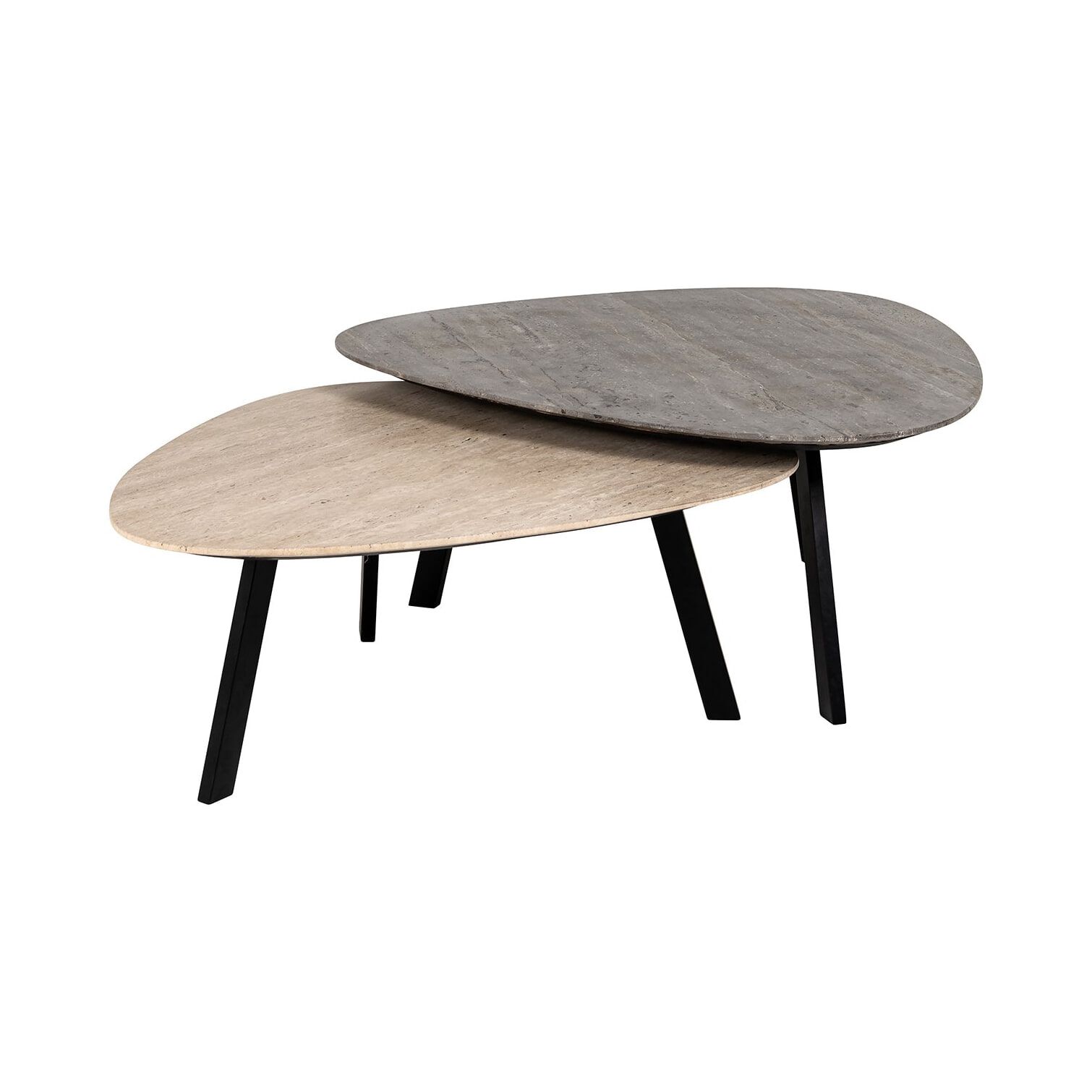 Richmond Organische Salontafel Spencer Travertin – Set van 2 (Beige & Grijs)