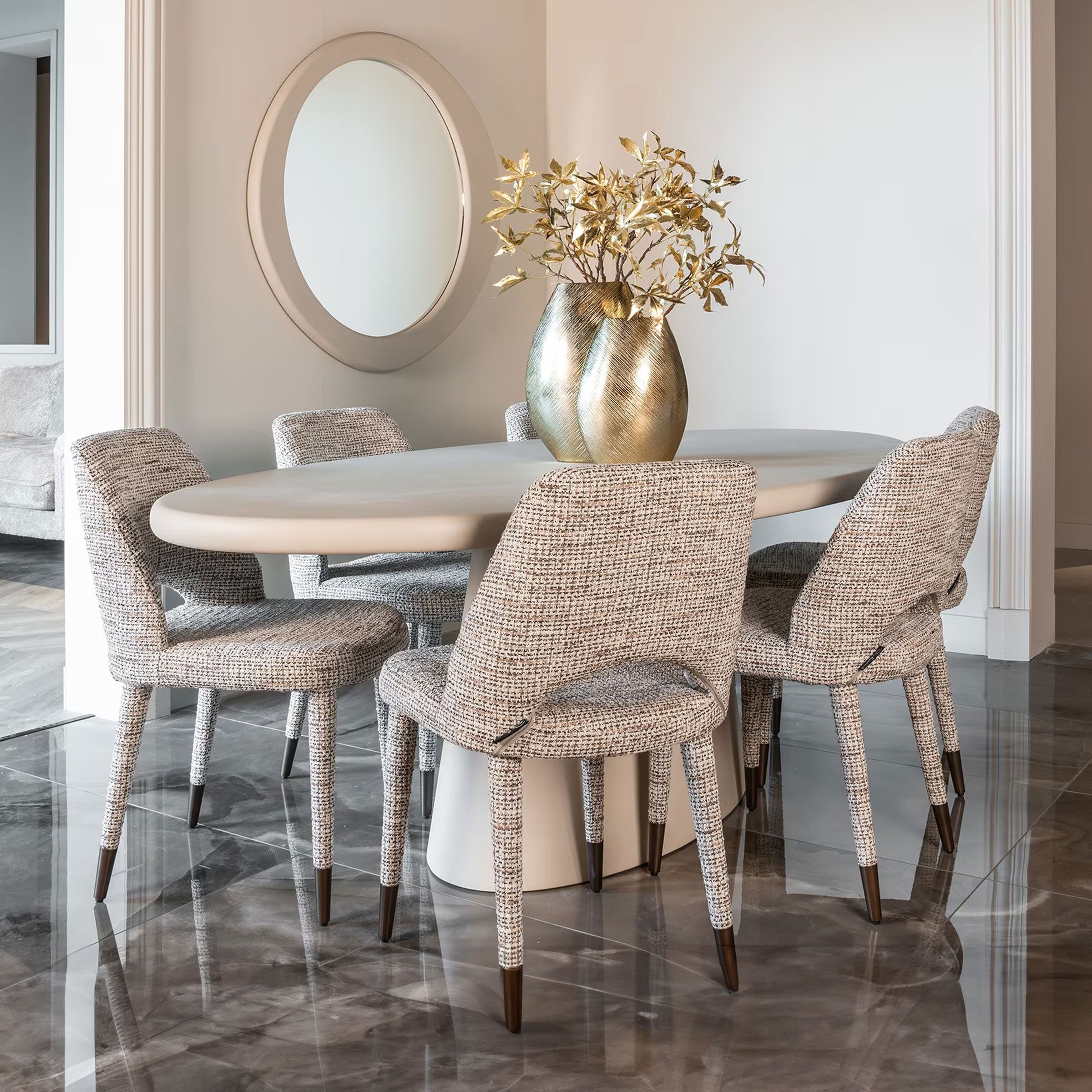 Richmond Ovale Eettafel Clayton – Moderne Ovale Tafel in Beige (220 × 115 cm)