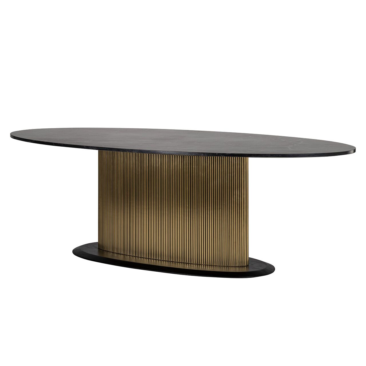 Richmond Ovale Eettafel Ironville – Mangohout, Marmer en Gouden Industrieel Design