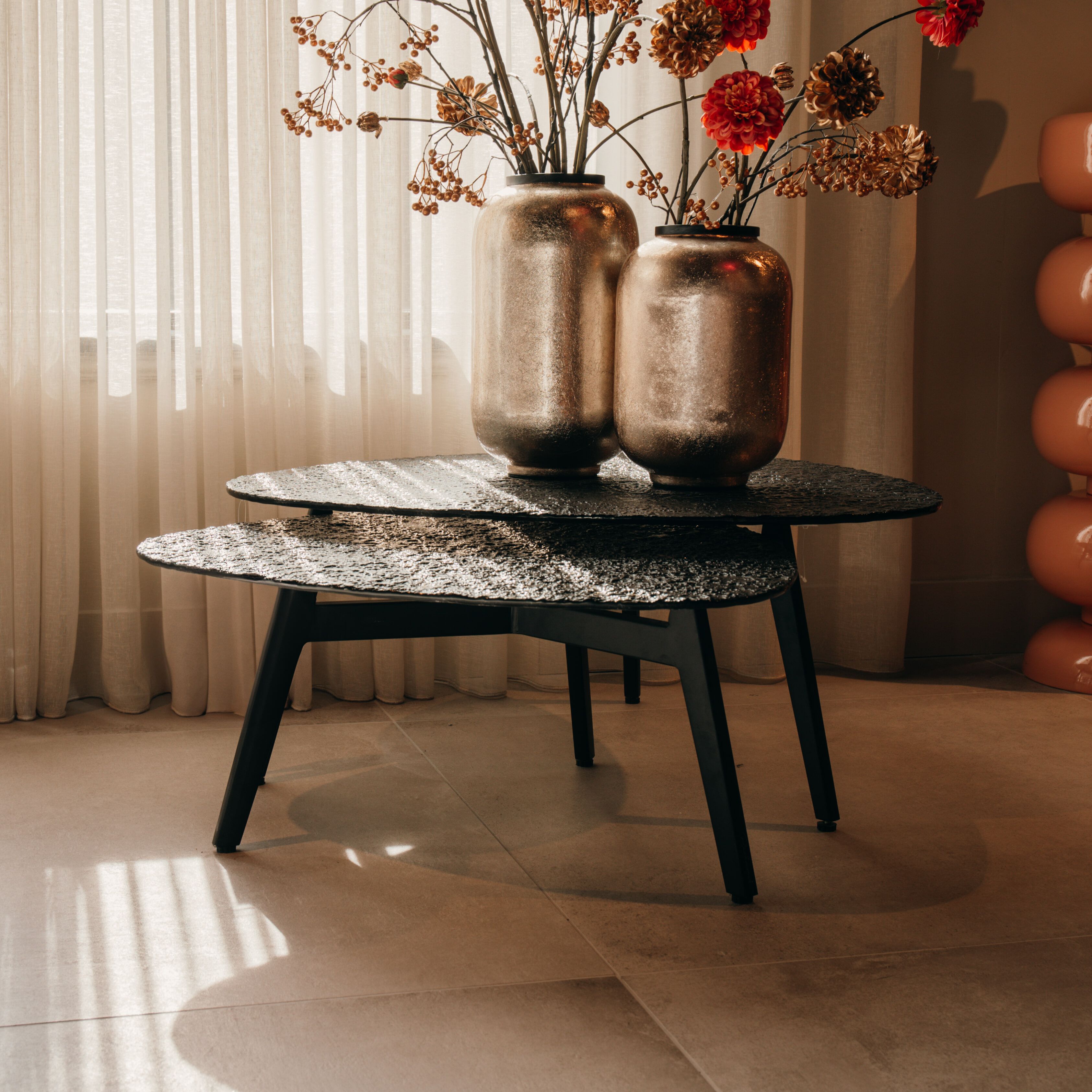 Richmond Riley Salontafels – Elegante glazen set in brons