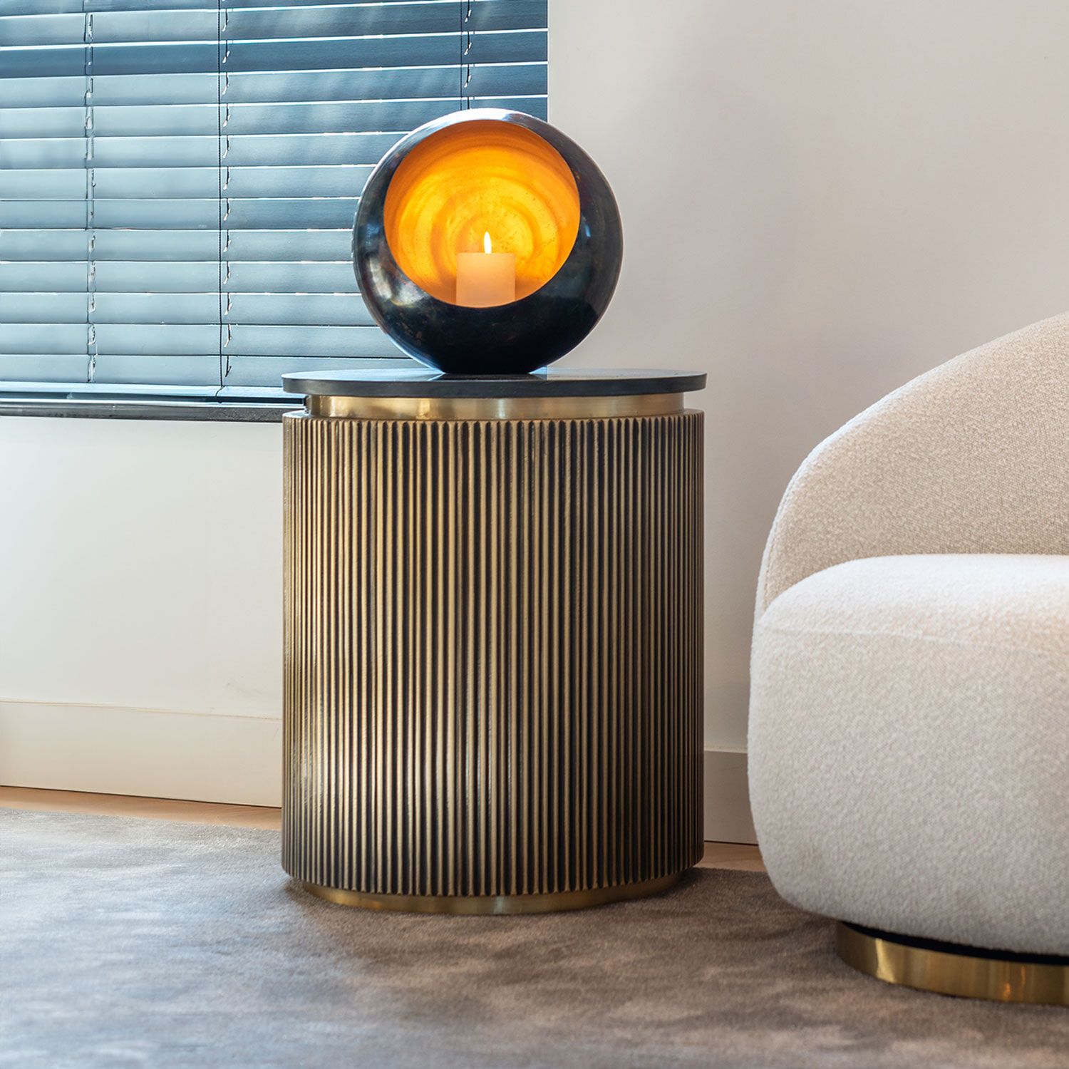 Richmond Ronde Bijzettafel Ironville – Goud & Zwart Marmer, Ø 50 cm