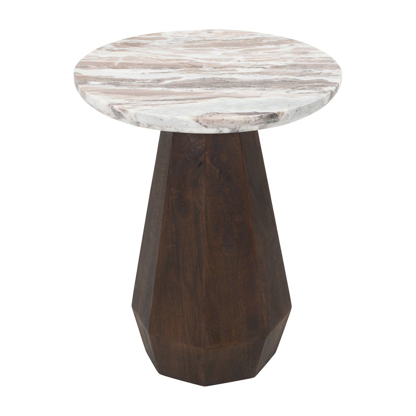 Richmond Ronde Bijzettafel Oberoy – Luxe Marmeren Tafel met Mangohouten Voet (45 cm)