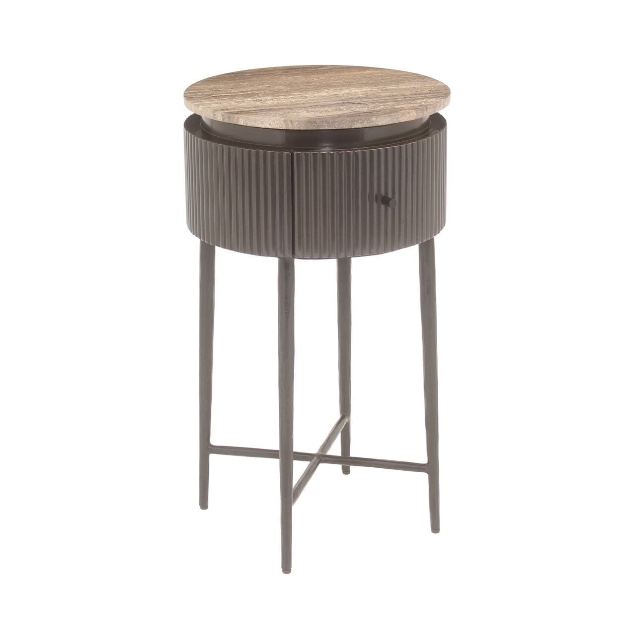 Richmond ronde bijzettafel Russo – stijlvol bruin met travertin en messing