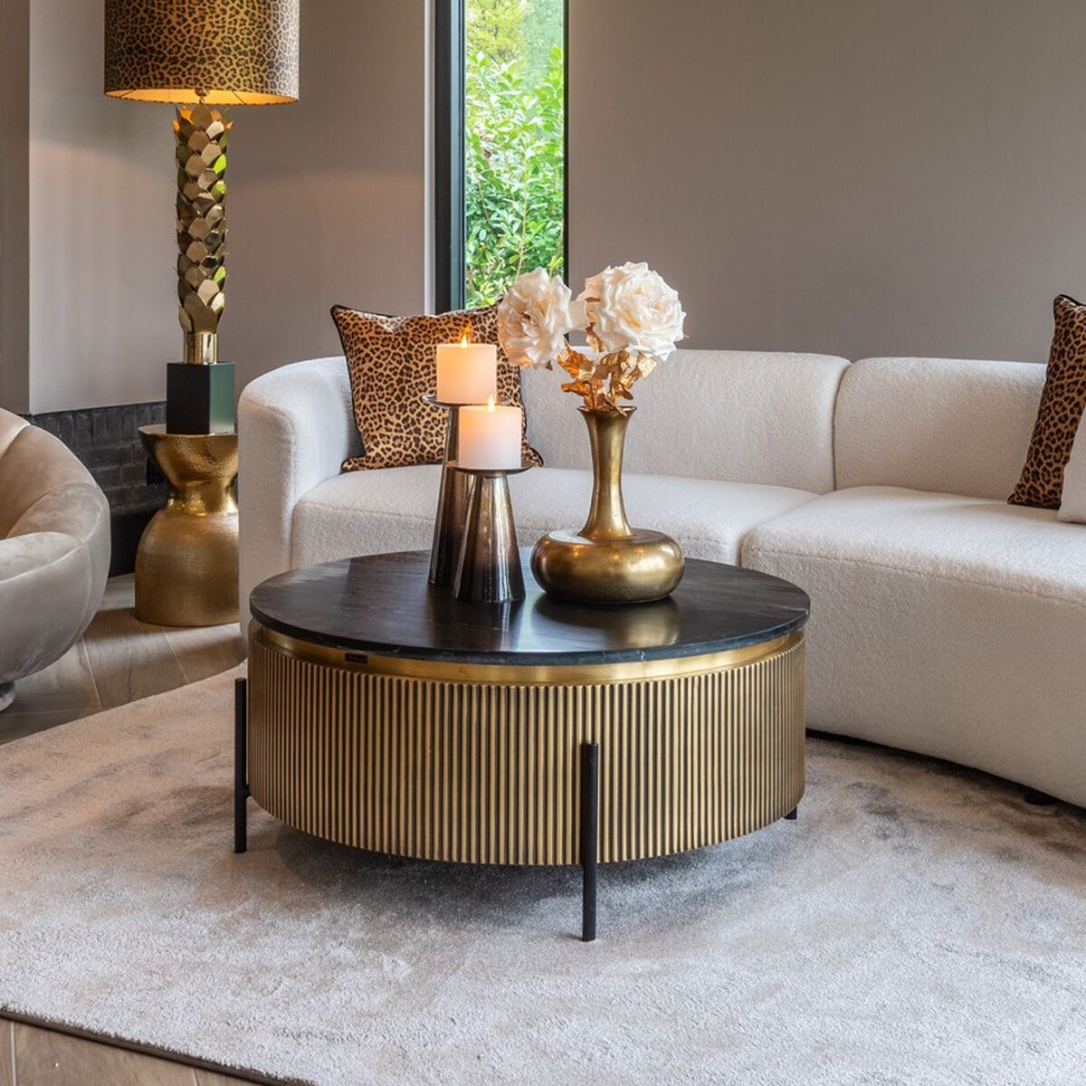 Richmond ronde salontafel Ironville Ø90 cm – Goud & zwart marmer