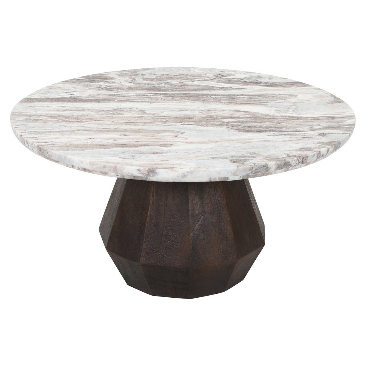 Richmond ronde salontafel – marmerblad, mangohouten onderstel, 80 cm