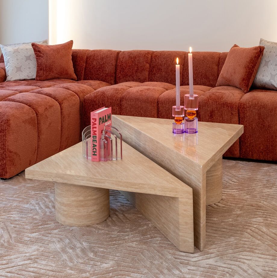Richmond Salontafel Fictus Set – Travertin look, 2‑delig, Beige