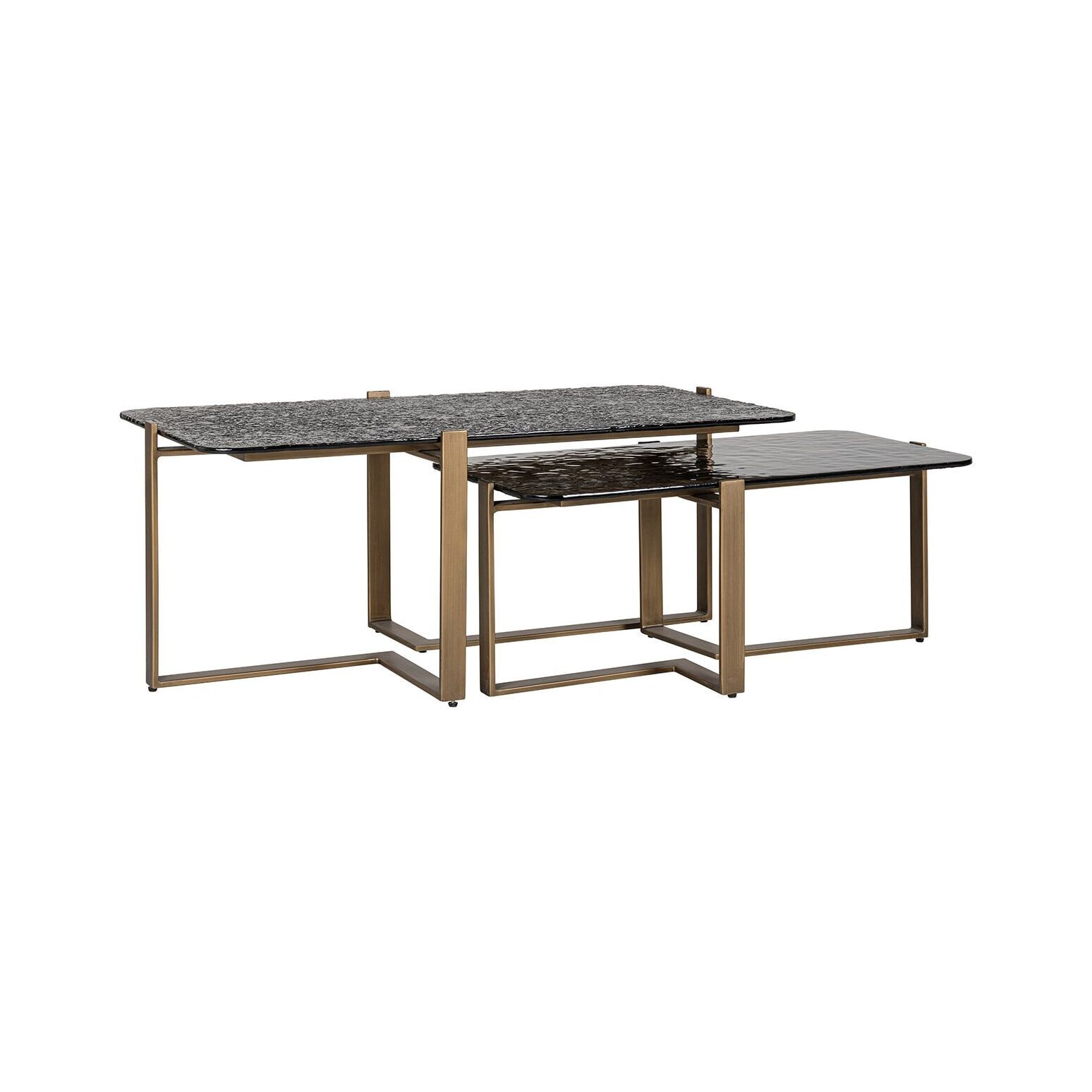 Richmond Salontafel Sterling Set – Luxe duo met glazen blad en gouden onderstel